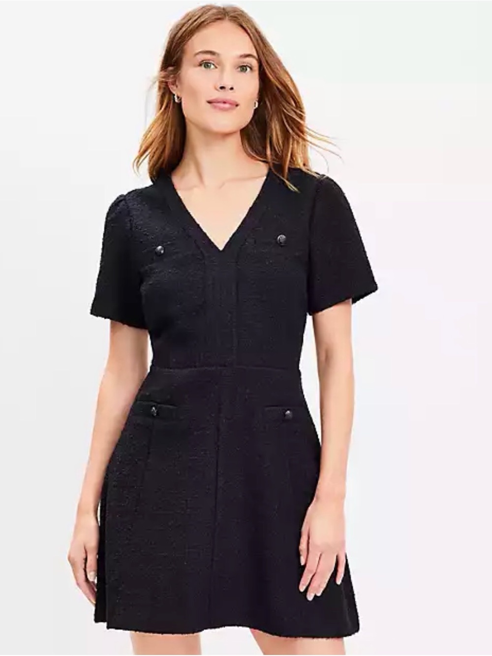 Elegant Black V-Neck Short Sleeve Dress